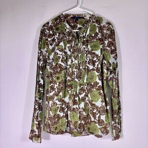 Boden Leafy Green and Brown Blouse Size 18